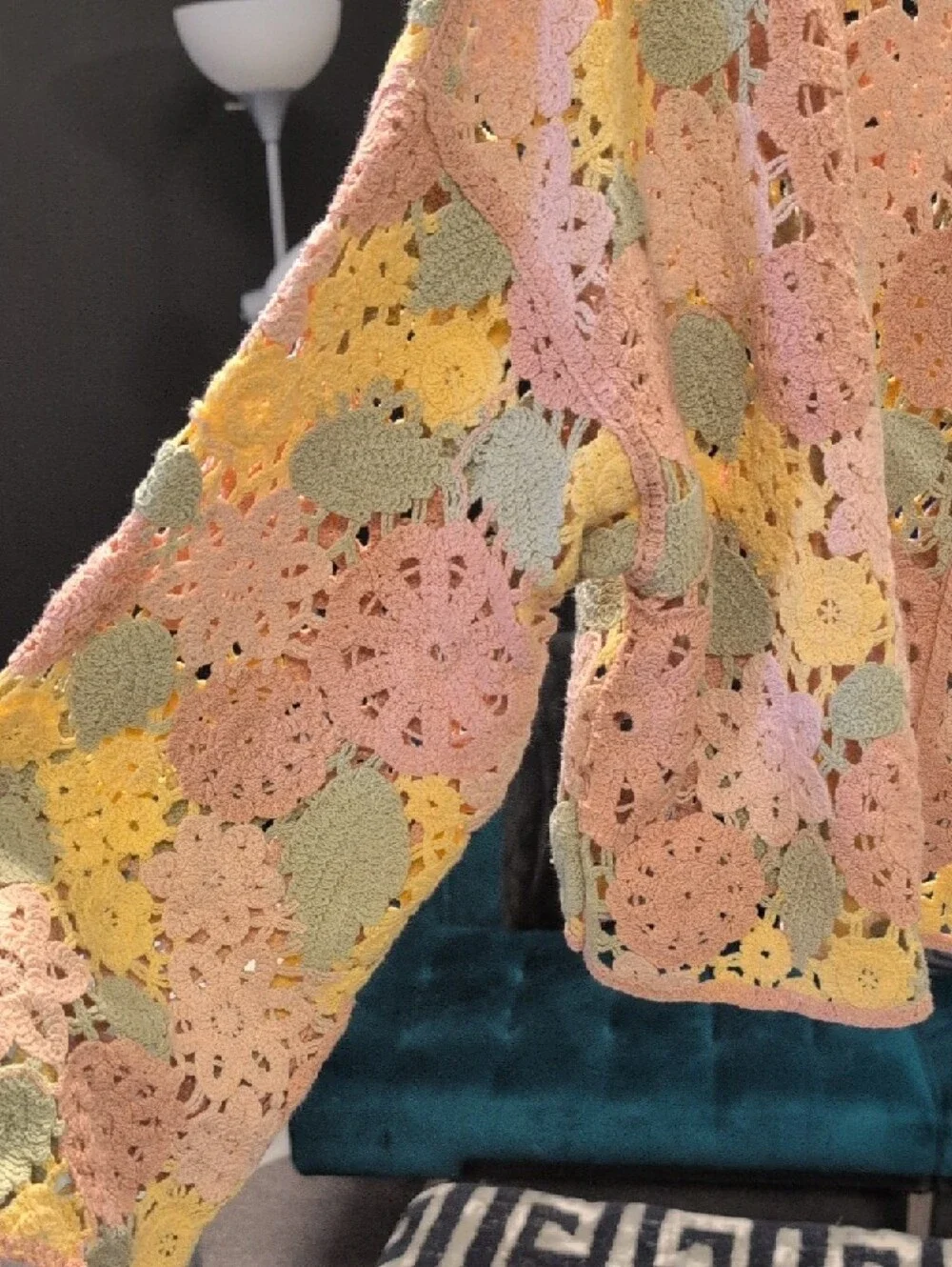 Mango Crochet Floral Knit Top in Peach and Yellow - Picture 7 of 12